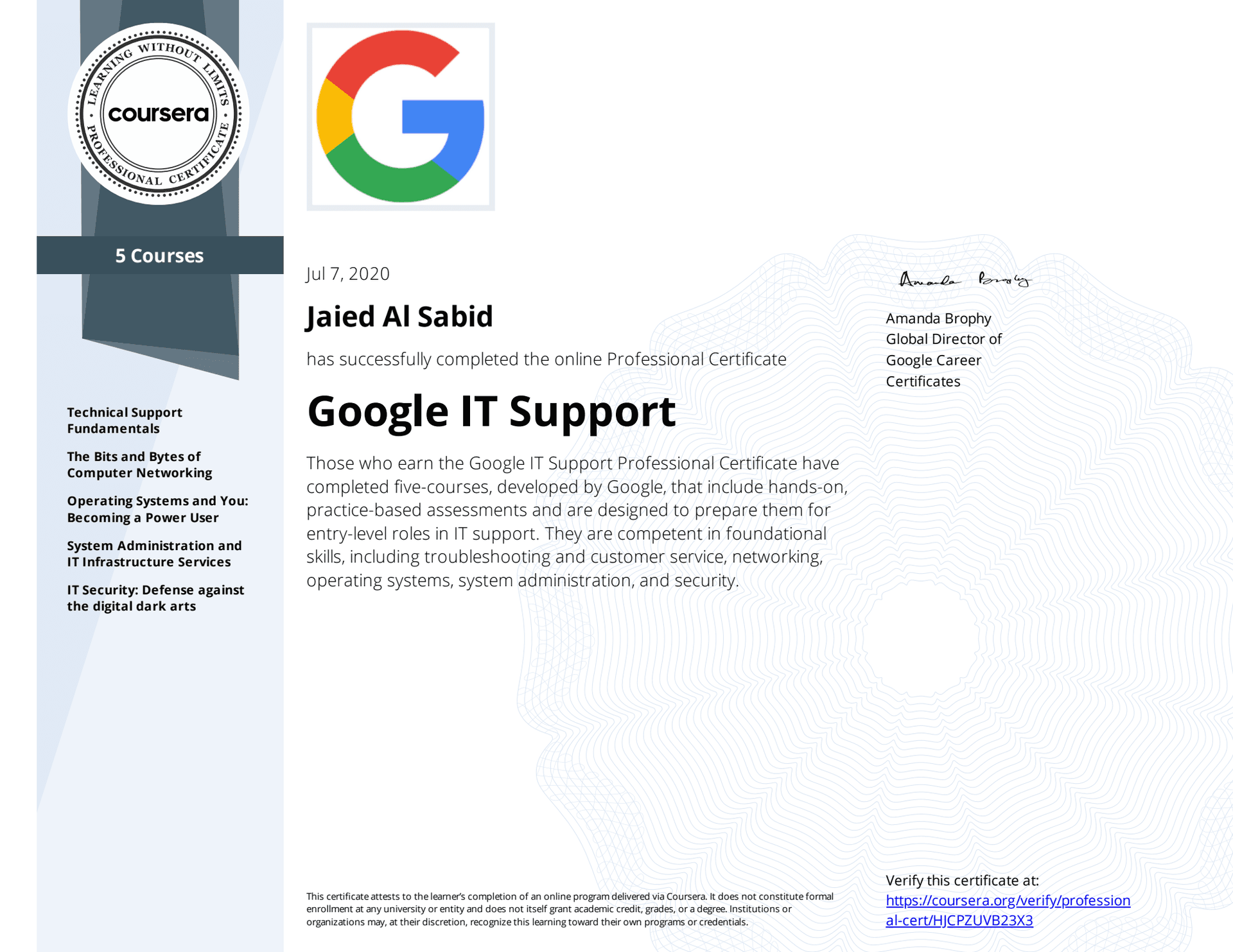 Google IT Support Specialization