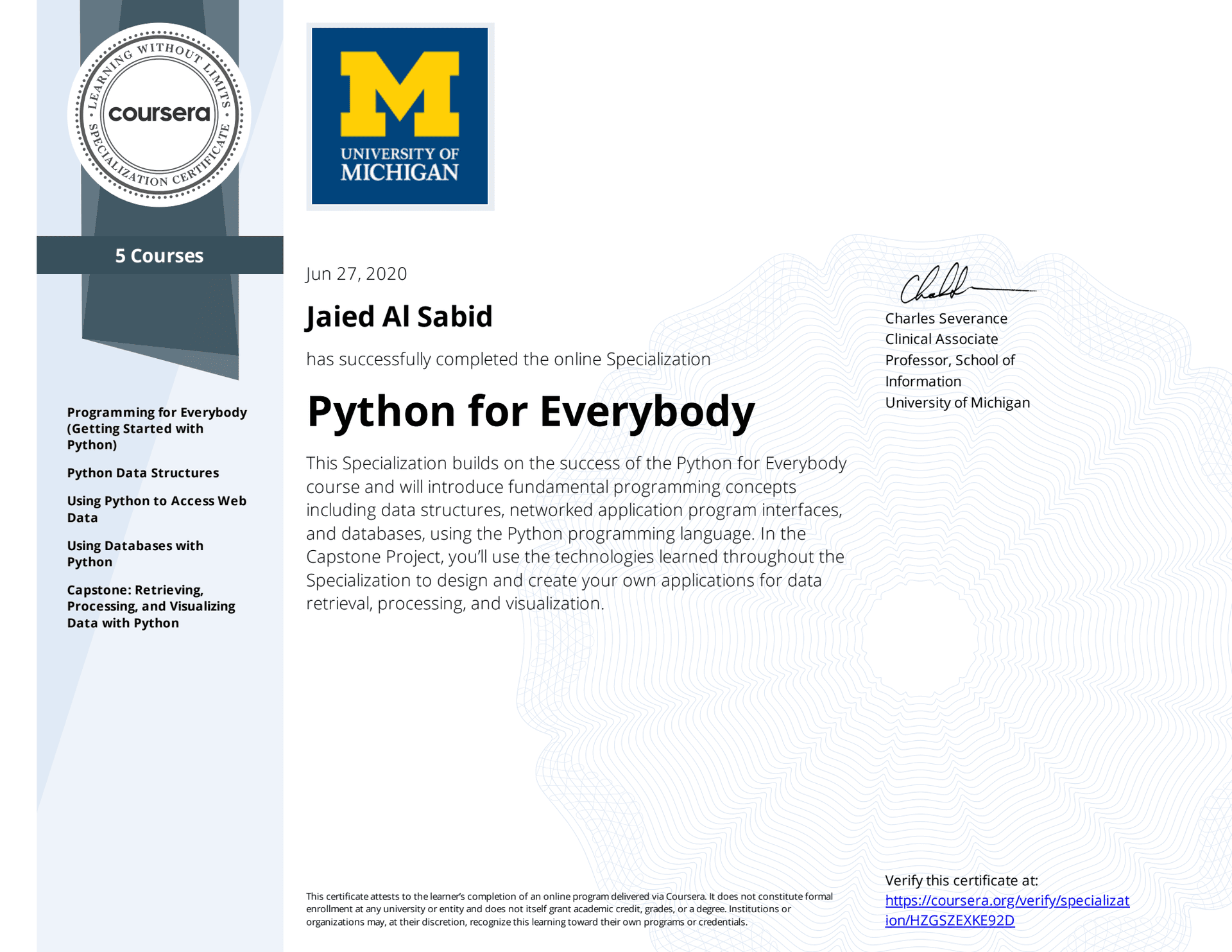 Python for Everybody Specialization